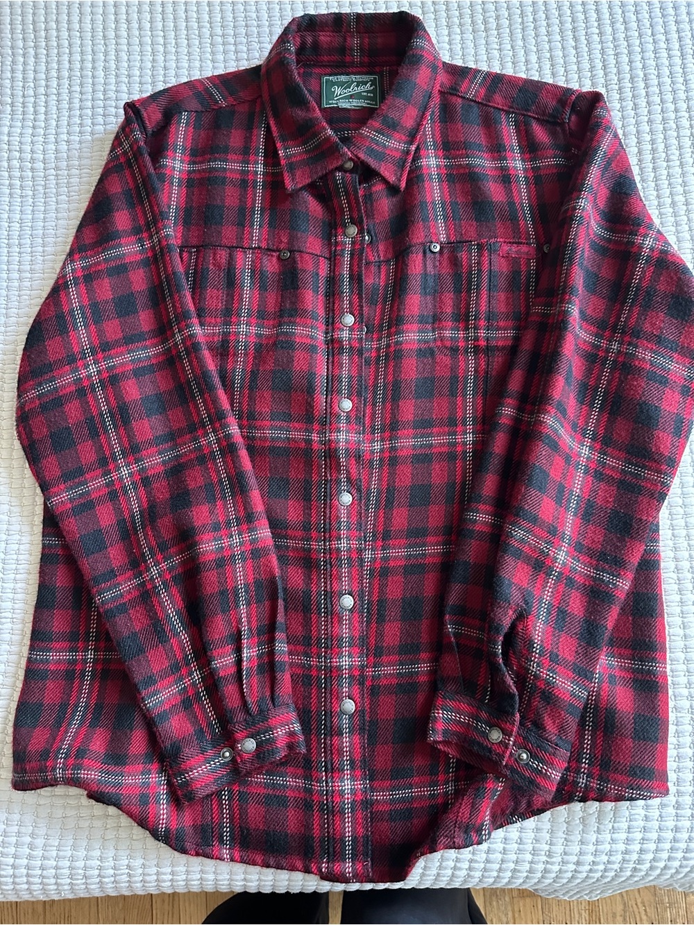Woolrich Red and Black Plaid Button-Front Flannel Shirt